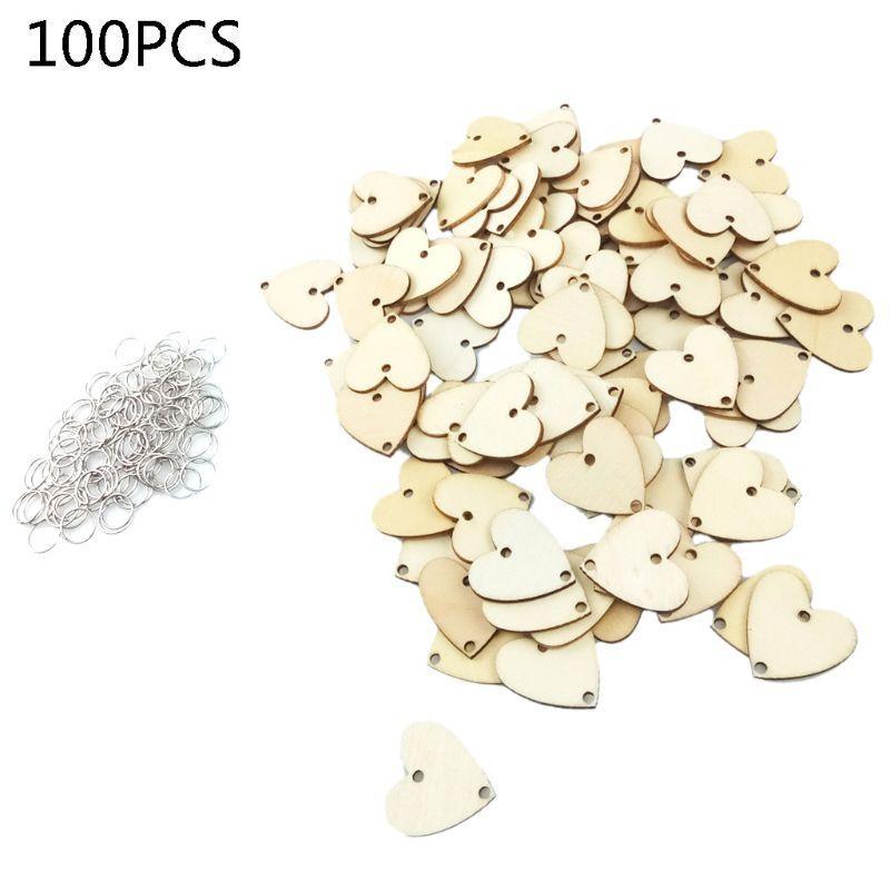 100pcs Wooden Heart Discs Slices Tag Metal Ring for Birthday Board Calendar DIY top sale