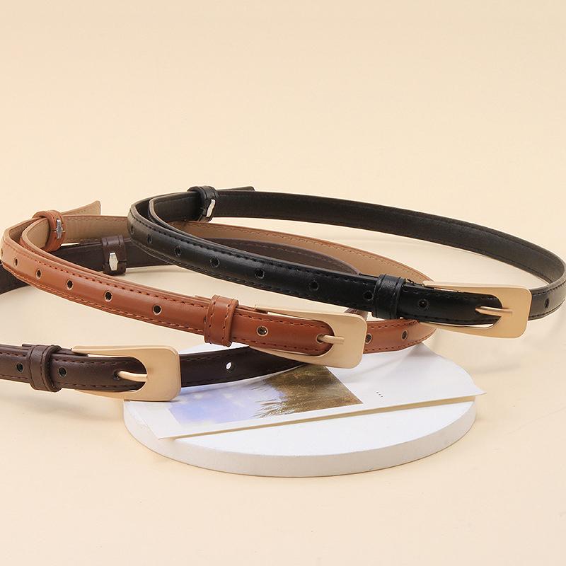 Women'S Waist Belt Vintage Minimalist Thin Belt Casual Versatile Needle Button Belt For Skirts Jeans Decoration Waist 100%Buckle