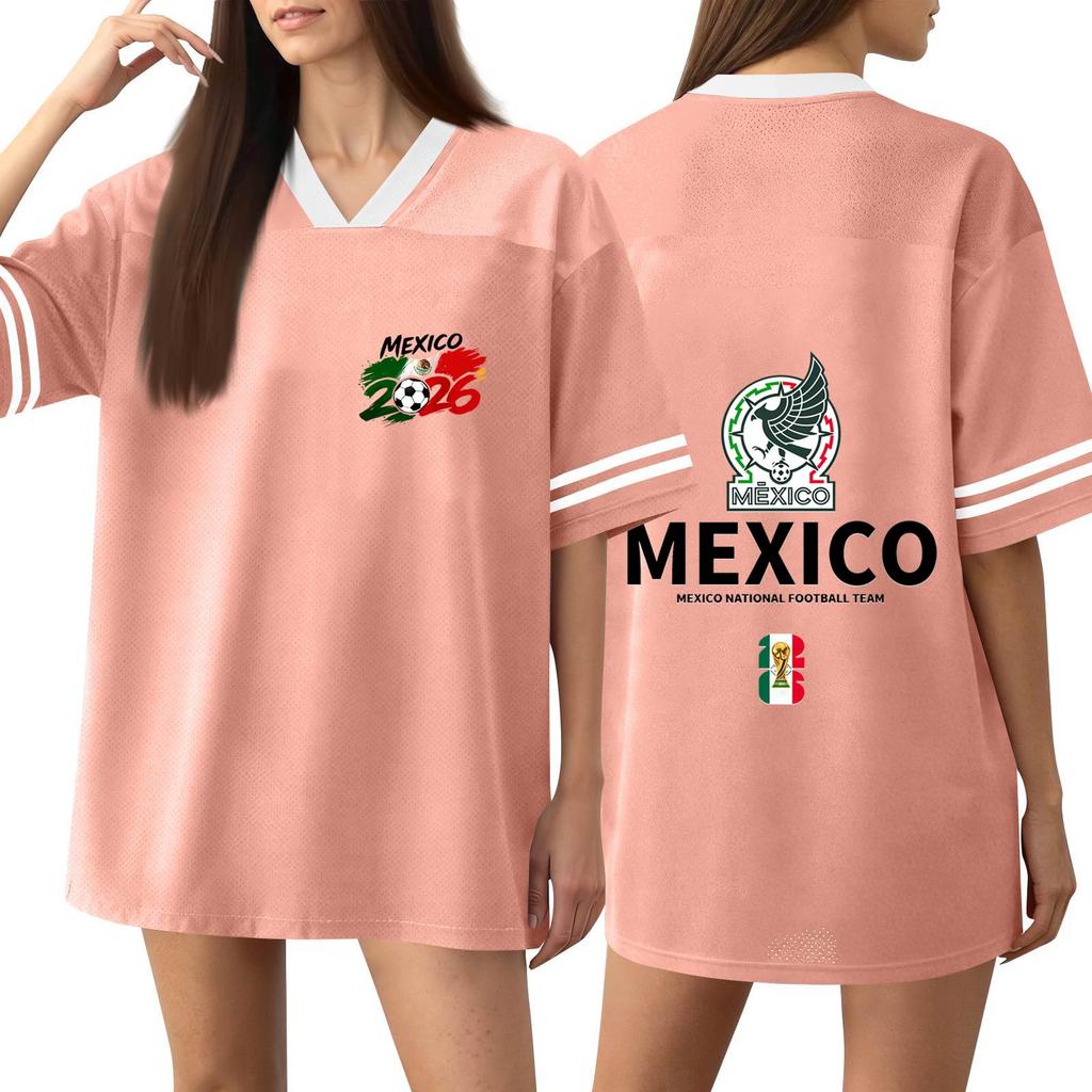 Women's V Neck Short Sleeve Sports Jersey Shirt Mexico National Football Team Soccer Fan Apparel World Cup 2026 Inspired Design