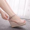 Fashion 9CM Bohemia Style Womens Sandals Hemp Rope High Heel Fish Mouth On Peep Toe Platform Wedges