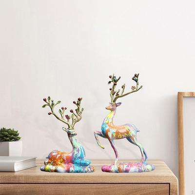2x Jelení ozdoby Sedící Stojící Pryskyřice Moderní Sobí figurky Pár Losí socha na stůl