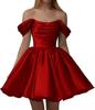 European and American one-word shoulder dress new satin short pleated dance wedding party dress daily dress