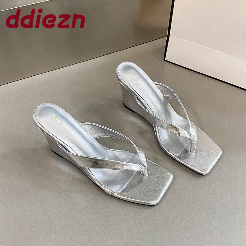 Fashion Female Heeled Footwear Shallow Ladies Wedges Sandals Slippers Shoes Fashion Wedges Women Slippers Shoes 2025 New Flip Flops