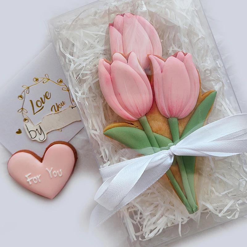 Mother's Day Frosting Cookie Embosser Mould Carnation Flower Cookie Thanksgiving Teachers Day Tulip Pattern Biscuit Cutters Mold