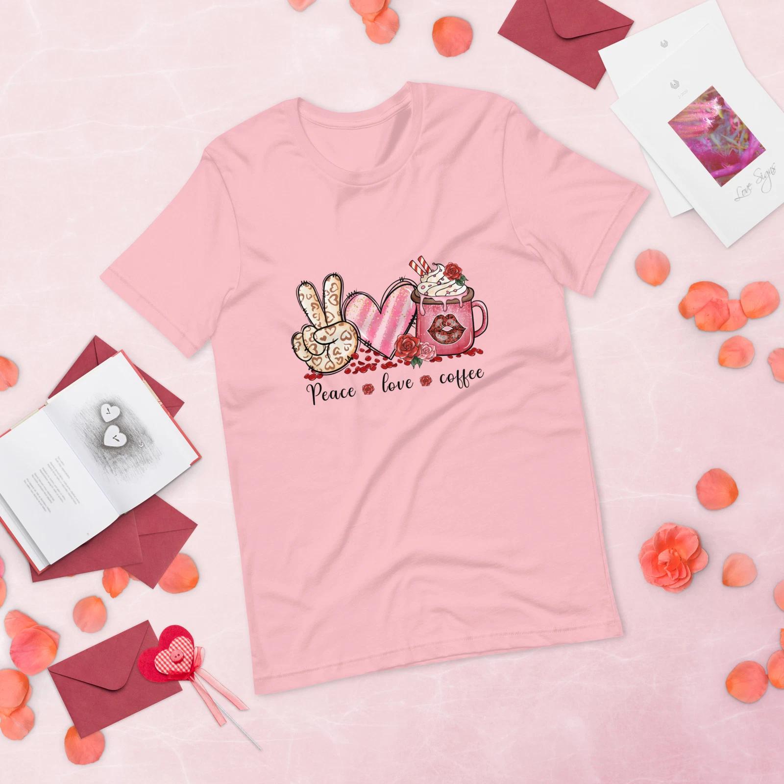 Peace Love Coffee Cute Valentine s Day t-shirt L