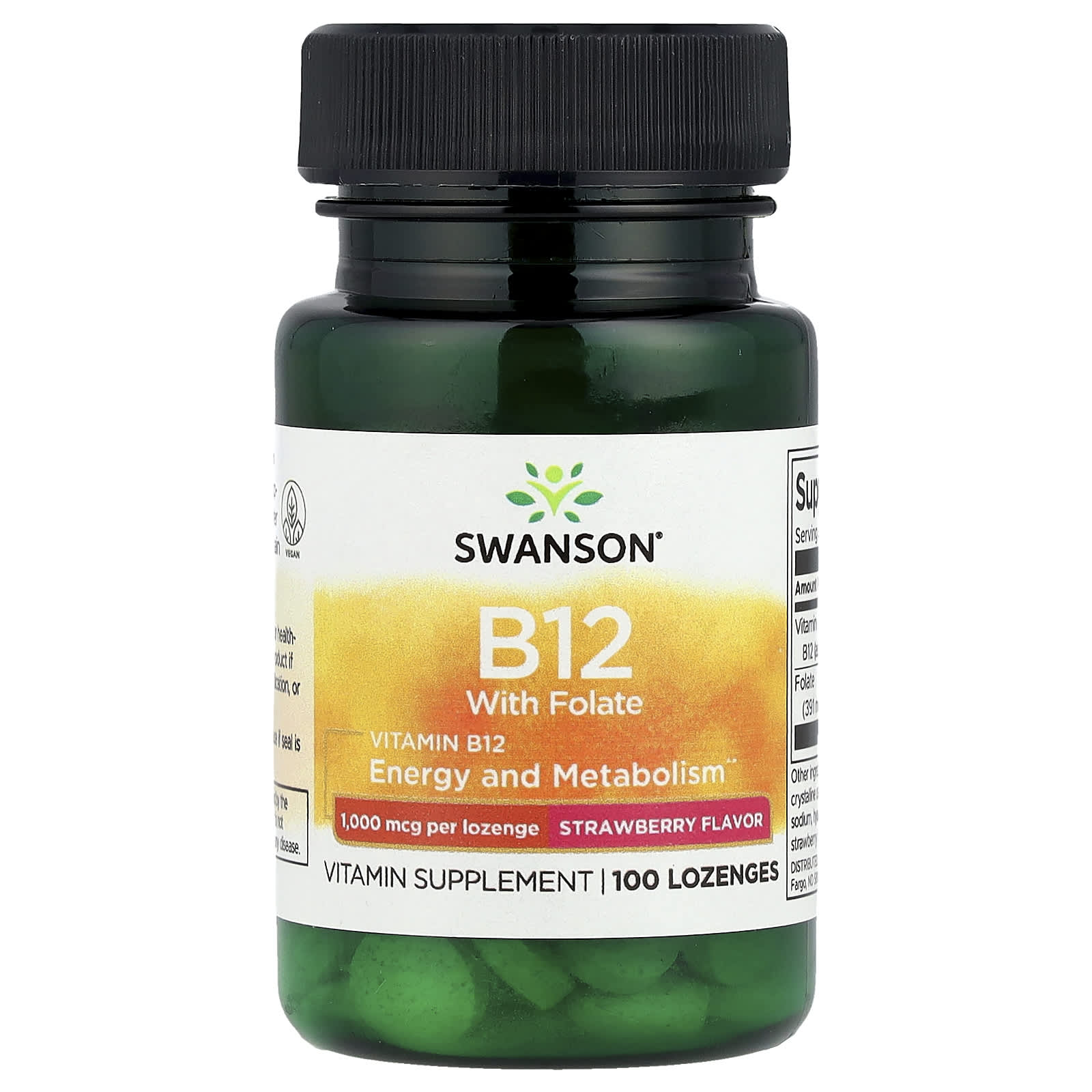

Vitamin B12 with Folic Acid, Strawberry Flavor, 100 Lozenges