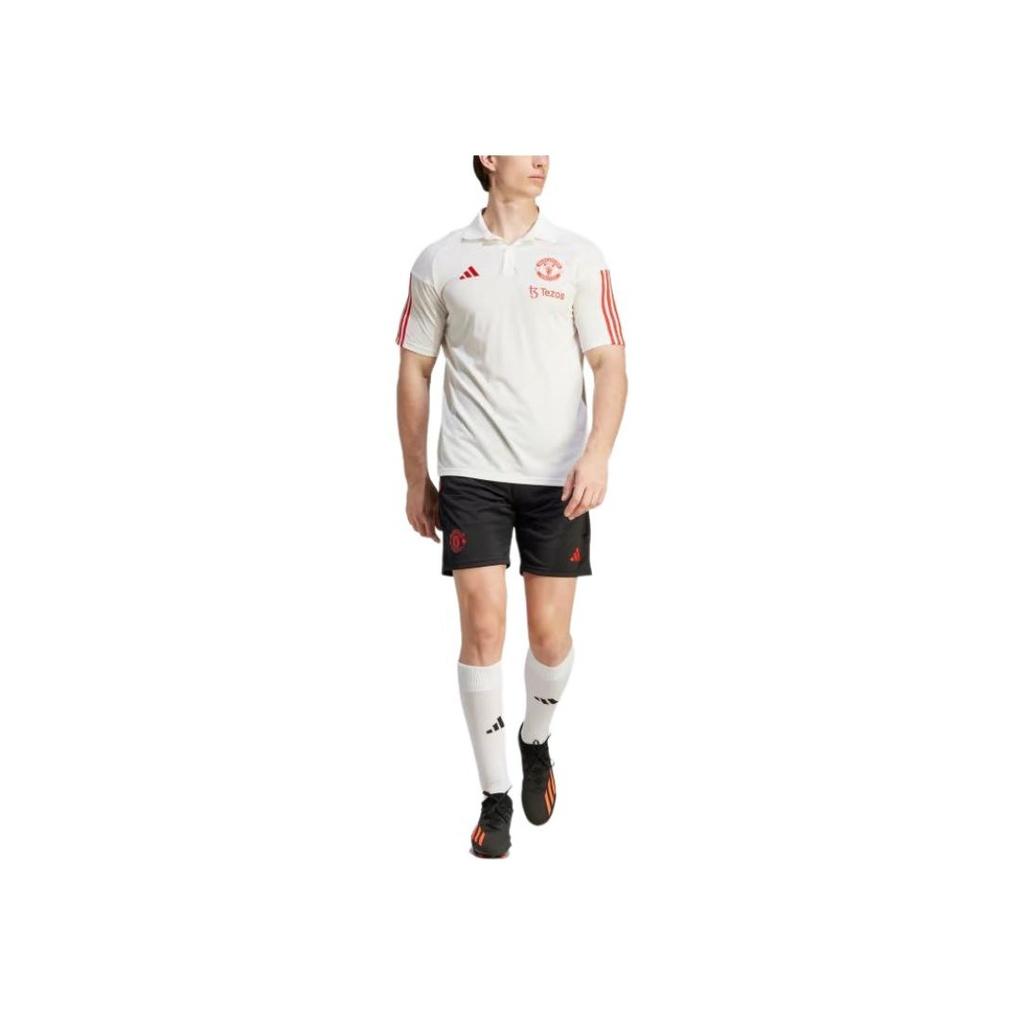 Adidas Manchester United Tiro 23 Polo Rayé Logo Brodé Manches Courtes Homme Polos Blanc IA7240