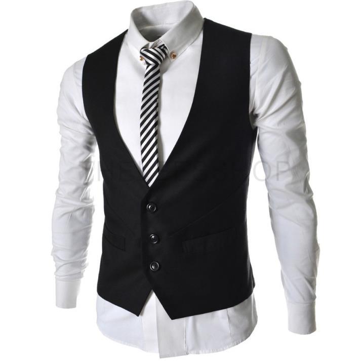 Men's Gray Vest Wearing British Jacket Casual Cos Korean Style Slim Suit Waist