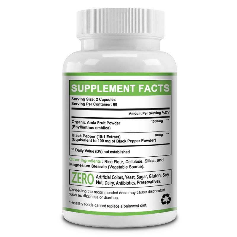 Integratori in Polvere di Frutto Amla Biologico 1500mg Pepe Nero (10:1 Estratto) 120 capsule