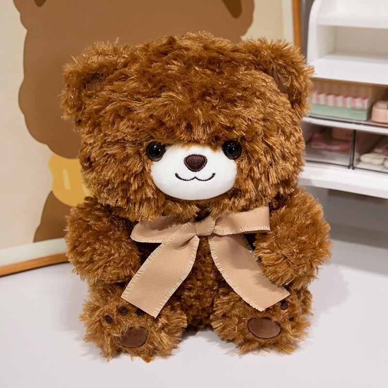 Mignon Ourson en Peluche avec Nœud Papillon Oreiller Teddy Adorable Peluche Animale Douce Poupées Ours Pour Amoureux Cadeau Saint-Valentin Anniversaire Noël 30cm marron