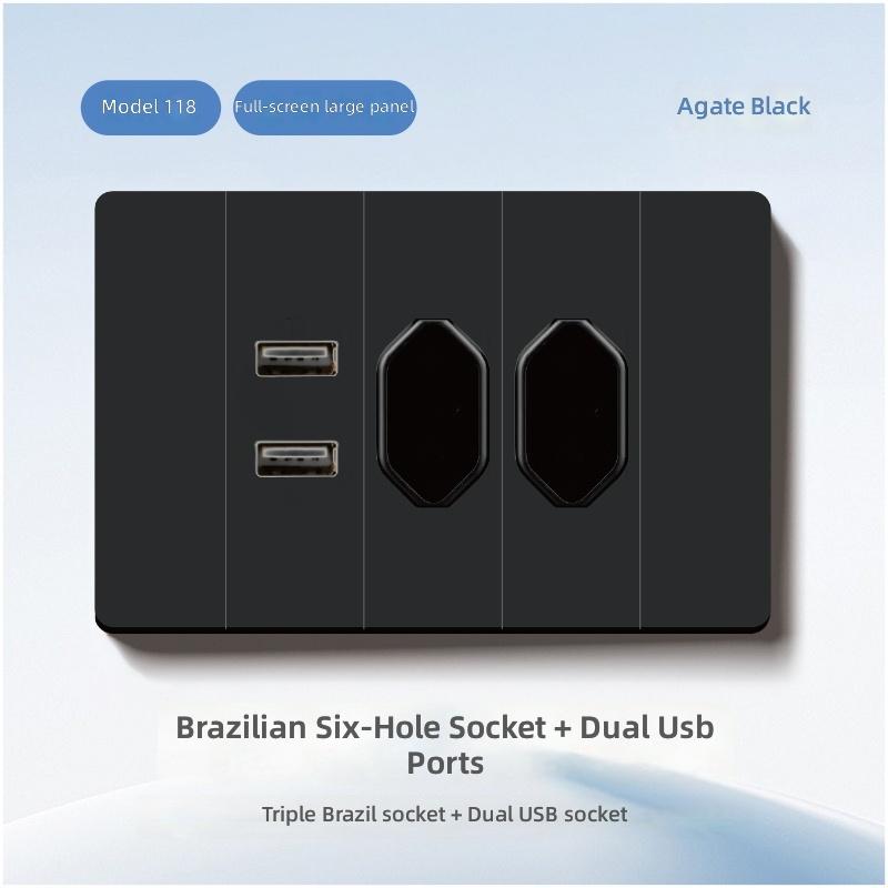 Brazil Standard Electrical 20A Socket Outlet with Usb Type-C Fast Charging 118 Type Wall Switches