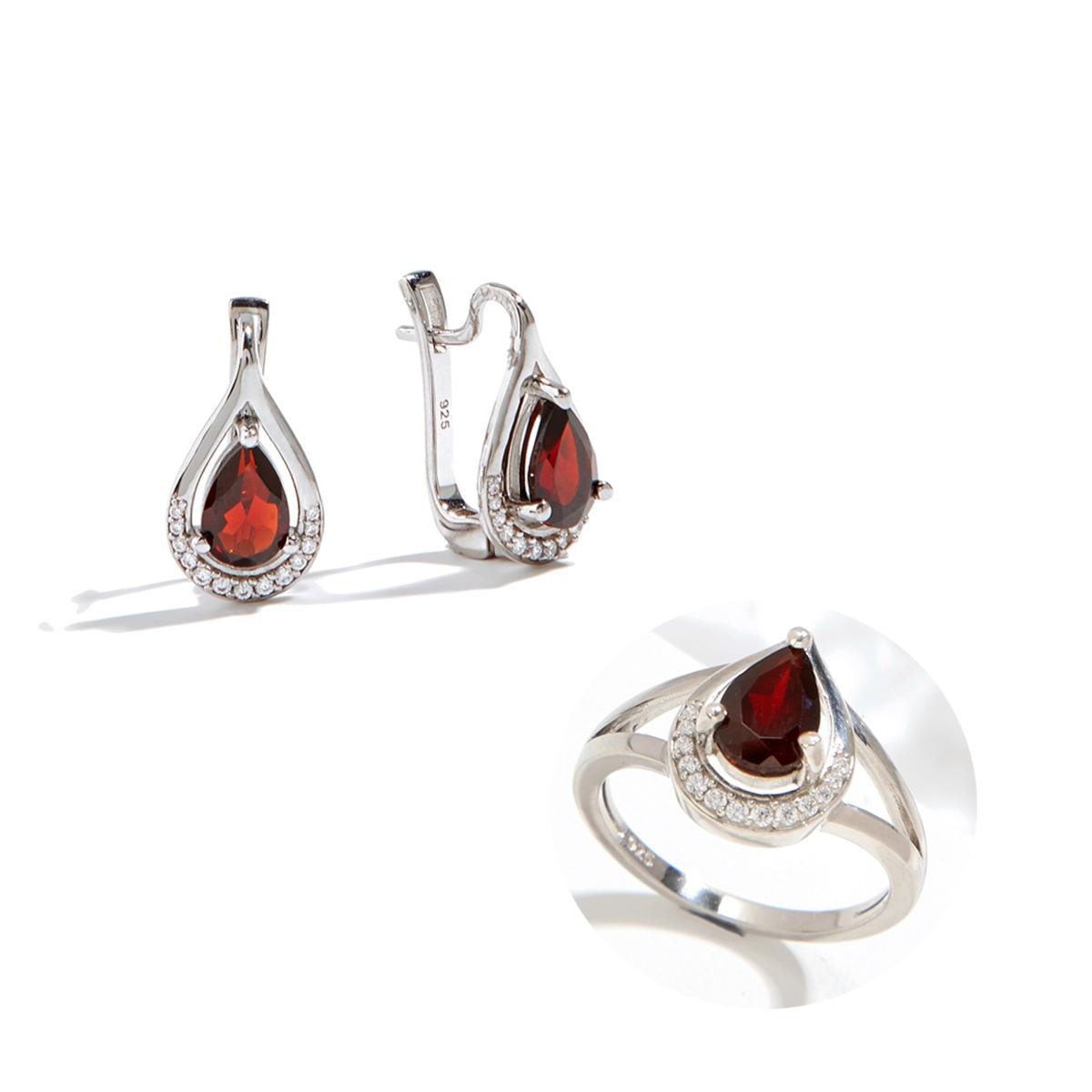 

Простое элегантное серебряное кольцо и серьги для женщин, натуральный гранат, январский камень, аниме, модный комплект ювелирных украшений для подарка на годовщину свиданий us ring size 9# красный