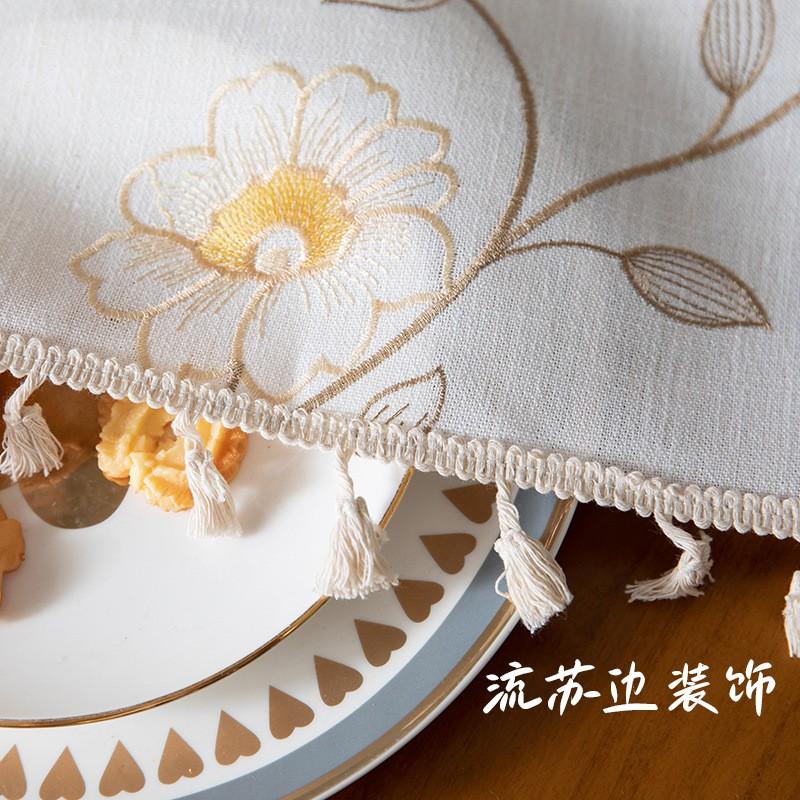 Waterproof Linen Blend Tablecloth Embroidered Stain Resistant Durable Dining Table Cover
