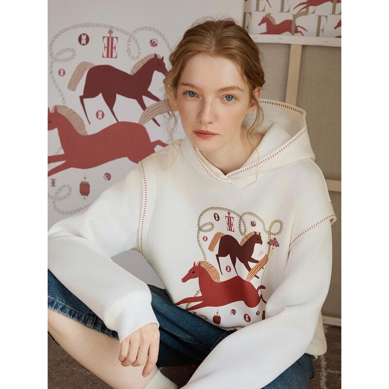 ELLE Christmas Pony Embroidered Hooded Sweatshirt