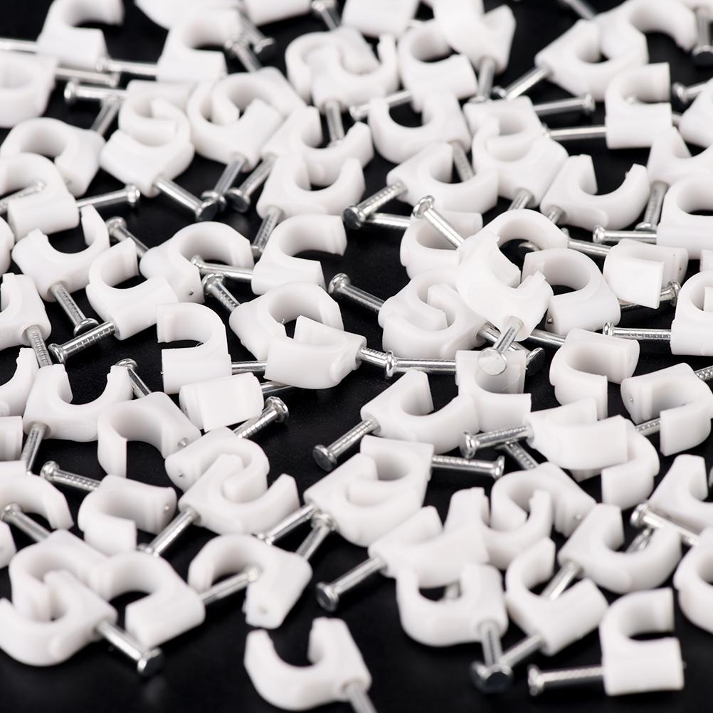 100 Pcs New Rg59 Coax Cat5 Cat6 Cable Wire Clips Nail Clamps Straps Tacks White 6Mm