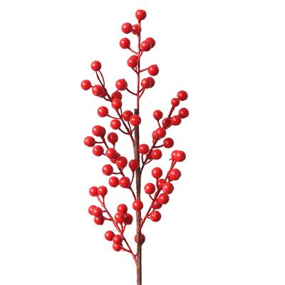 Artificial Red Berry with Stem 6 Branches Holly Berries Simulation Fake Flower