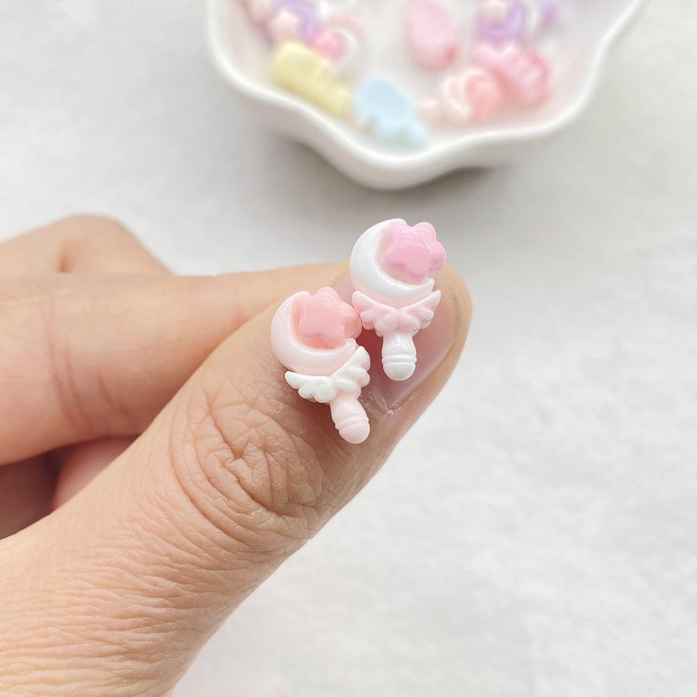 30 Stück Niedliche Mini Cartoon Bunte Mond Stern Lutscher Nail Art Harz Designer Charms DIY Handwerk Für Nagel 3D Dekorationen Schmuck
