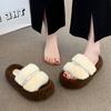 Rhinestone Lamb Wool Slippers Women's 2025 Autumn and Winter New Fashionable Versatile Muffin Thick Bottom Outer Wear One-word Cotton Mop