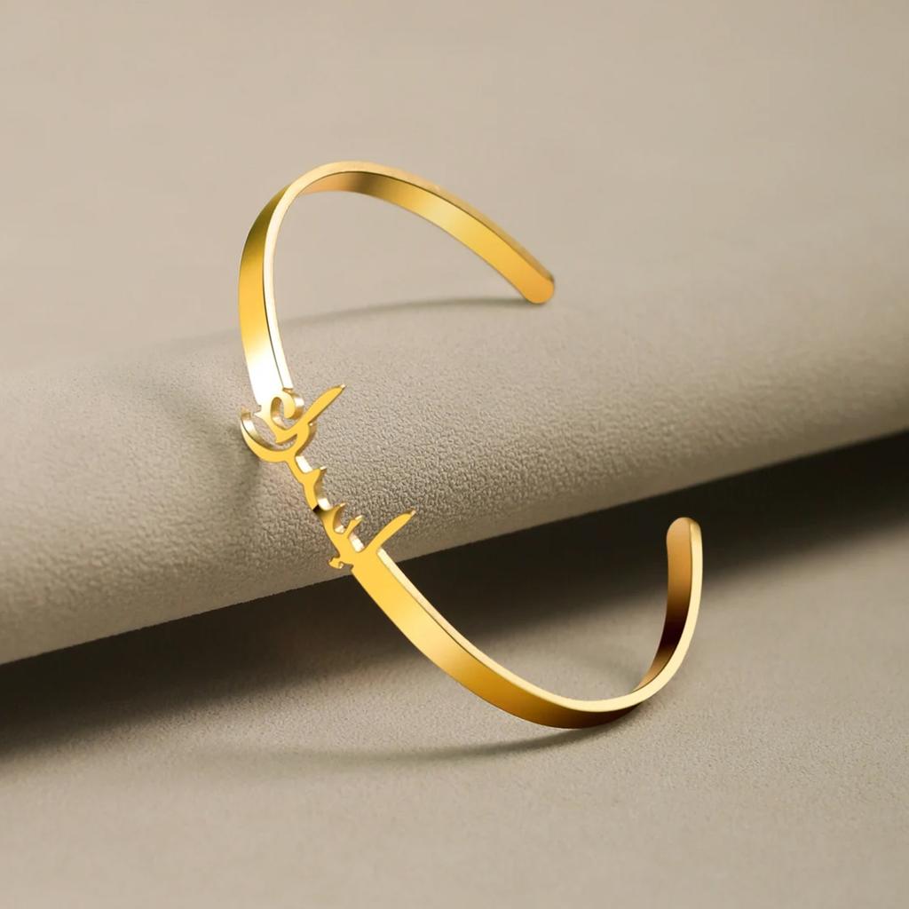 Lemegeton Personalized Arabic Name Bracelet Women Men Stainless Steel Jewelry Customized Arabic Name Bangle Birthday Party Gifts