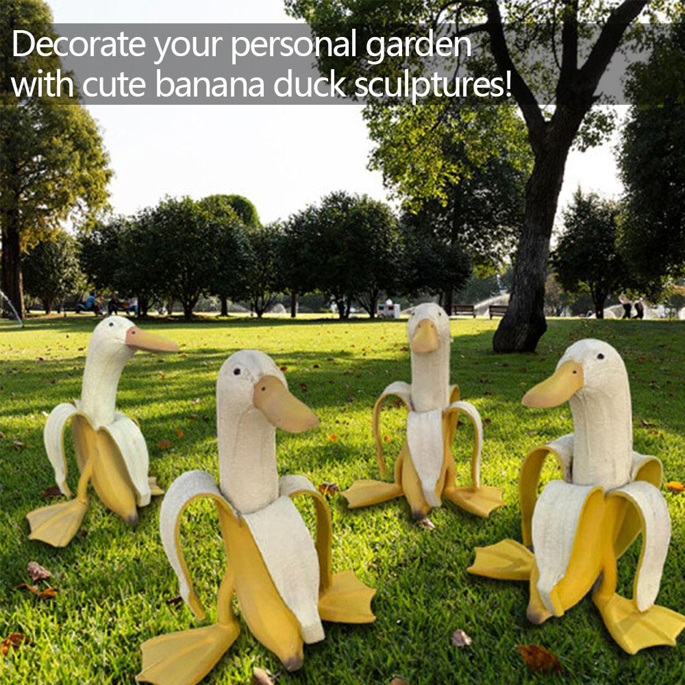 Statua kaczki bananowej Kreatywna Sztuka Dekoracja Trwała Żywica Figurka Zwierzęcia Owocowego Vintage Ogrodnictwo Oskubana Kaczka Bananowa Statua Domowa Rzemiosło