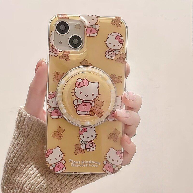 Magnetic Hello Kitty Bracket Phone Casing For Iphone 17 16 Pro Max 17 Air 15 14 12 13 11 Pro Max 16 12 13 Mini Plating Case
