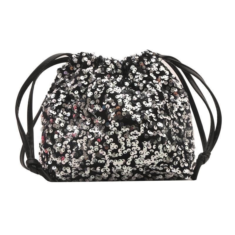Internet Celebrity Sequins Fashion Drawstring Small Bag Women 2025 Spring New Versatile Ins Shoulder Messenger Bag Bucket Bag
