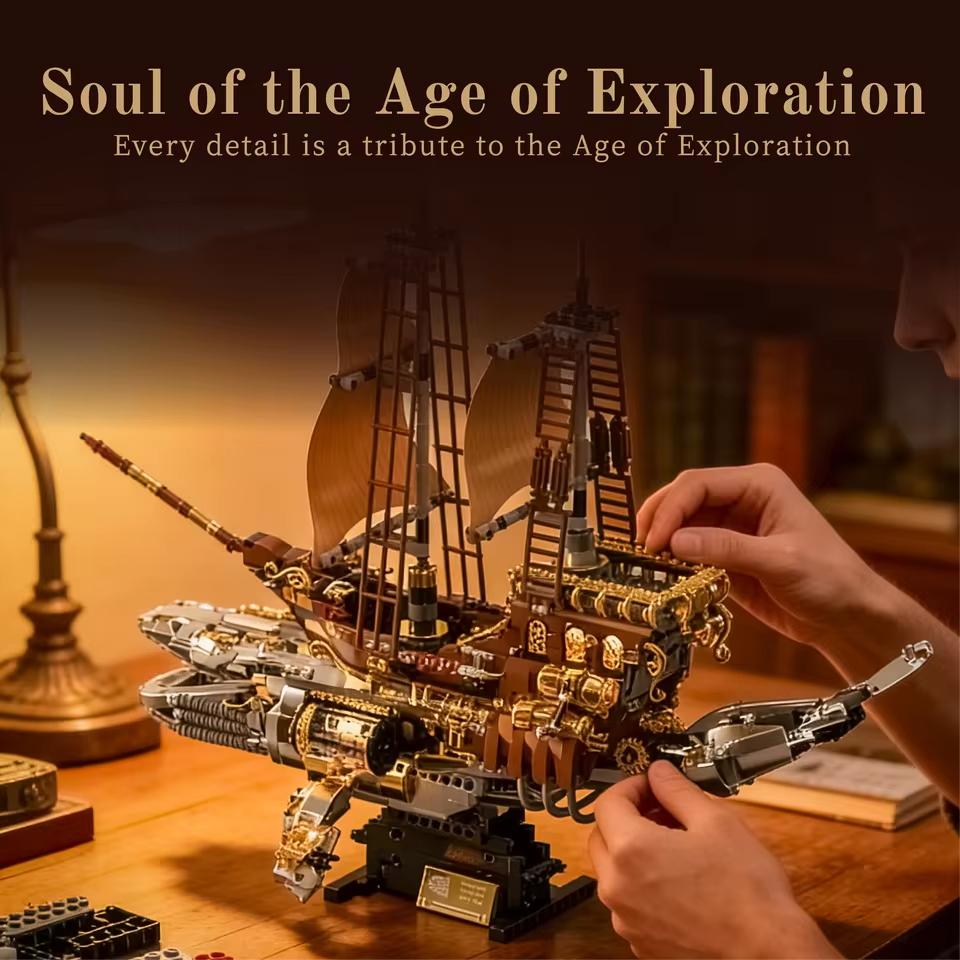 1979Pcs Moc Steam Whale Ship Building Set With Light Mechanical Transmission Model Toy Retro Steamboat Bricks Cool Gift For Boys