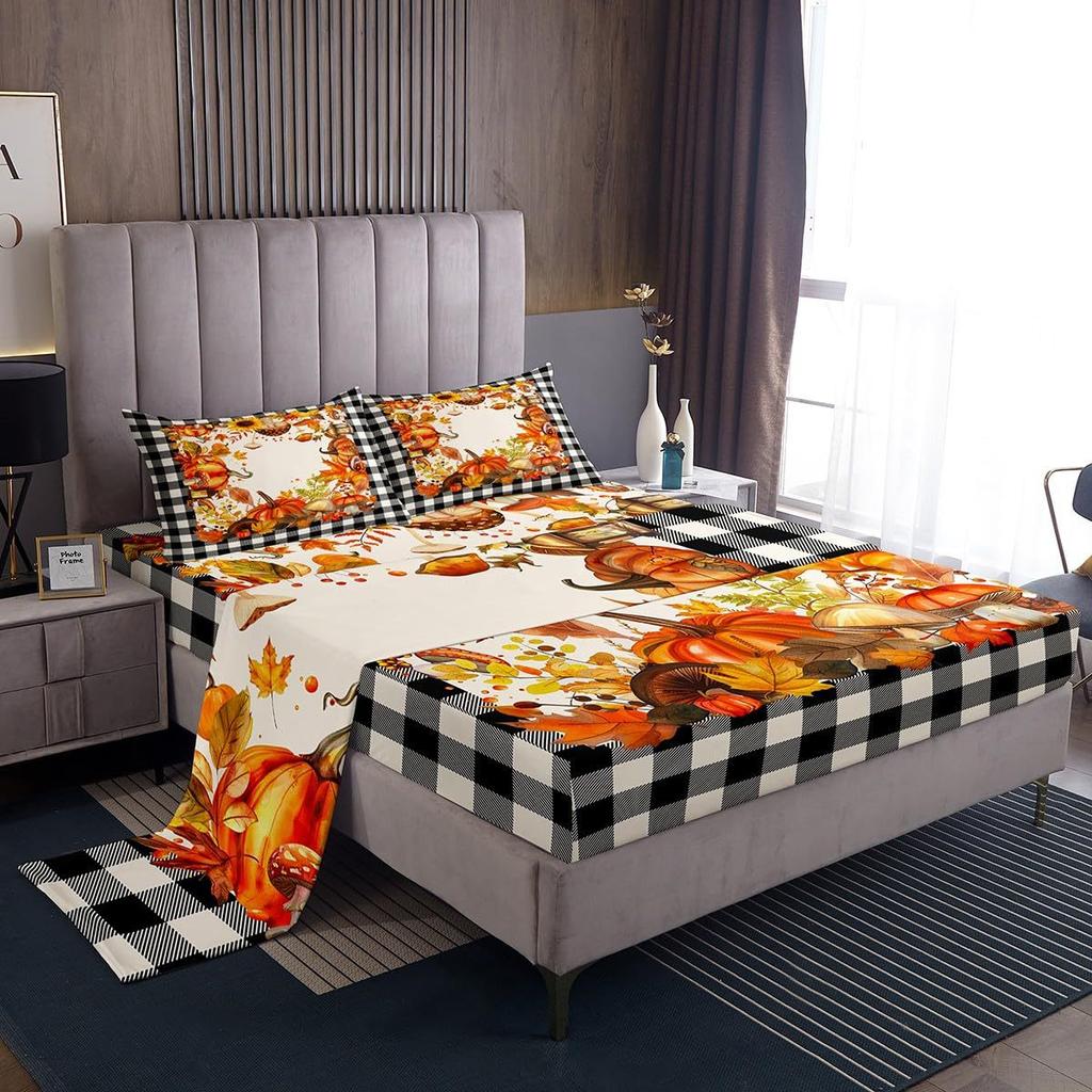 Autumn Harvest Pumpkin Pattern Sheet Four-piece Bedding Set Bedding Set Bedroom Dormitory Bedding Decoration