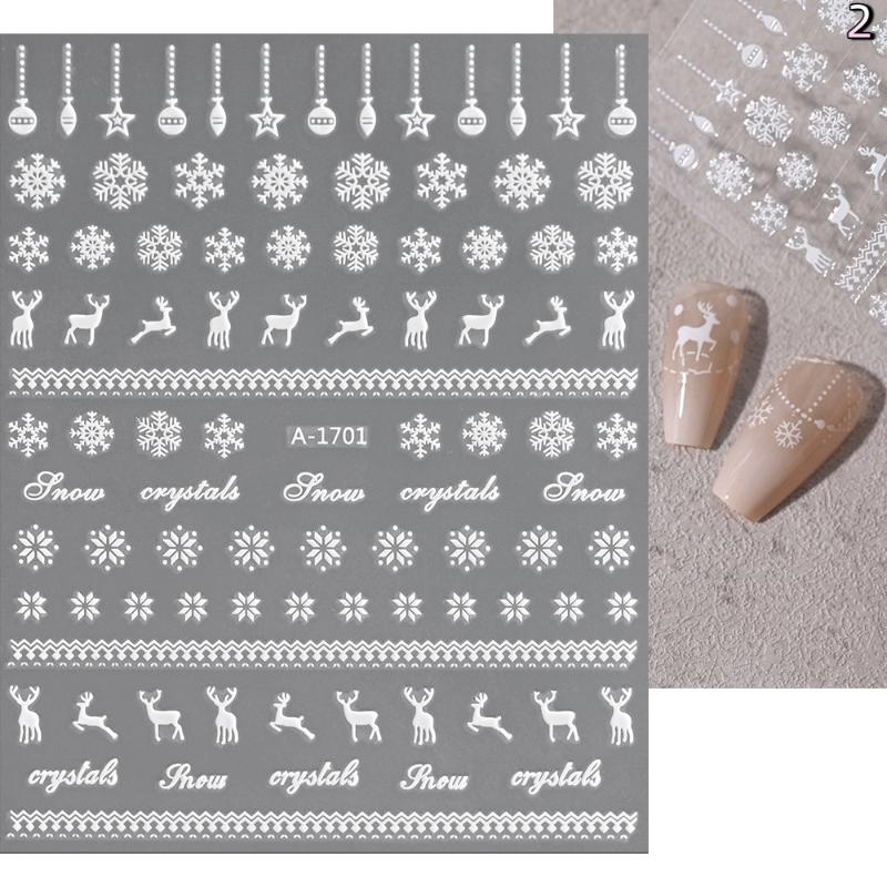 Winter Snowflake Christmas Nail Art Sticker White 3D Relief Adhesive Nail Art Decoration Sticker Nail Charm Manicure Decals