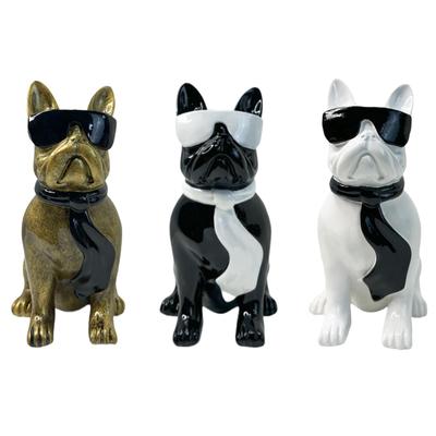 Dog Statue with Glasses Tabletop Ornament for Balcony Living Room Patio