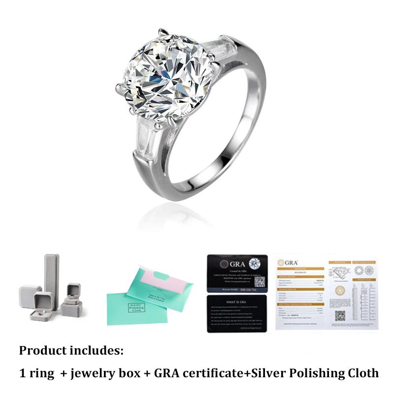 Fashion Real Moissanite Ring 5ct 11mm D Color Lab Diamond Pure S925 Sterling Silver Fine Jewelry Gift for Women