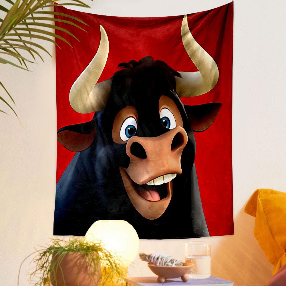 Ferdinand Bull Tapestry Wall Hanging, Animated Bull Movie Poster Art, Family Wall Decor for Bedroom Living Room Dorm