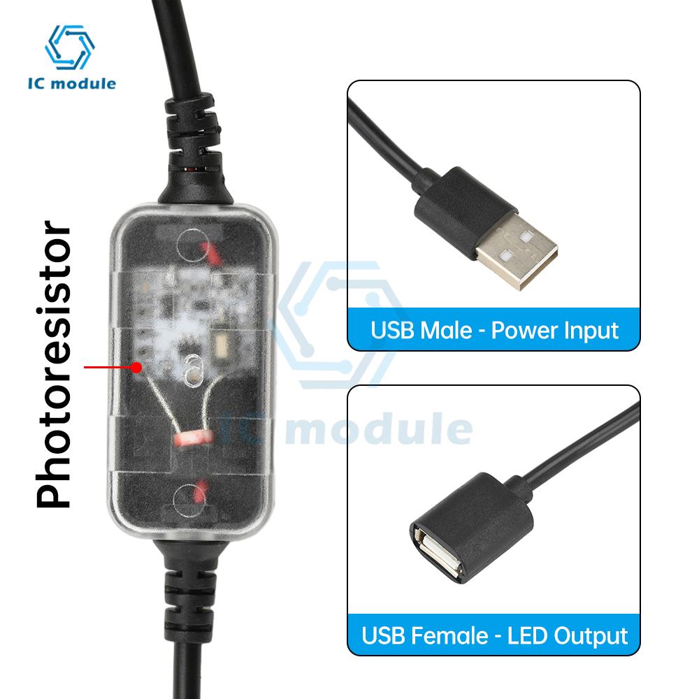 Light Sensor Switch Light Control Sensor Switch USB Cable Day/Night Auto-On Light Sensor Cable for Ceiling Lights LED Strip