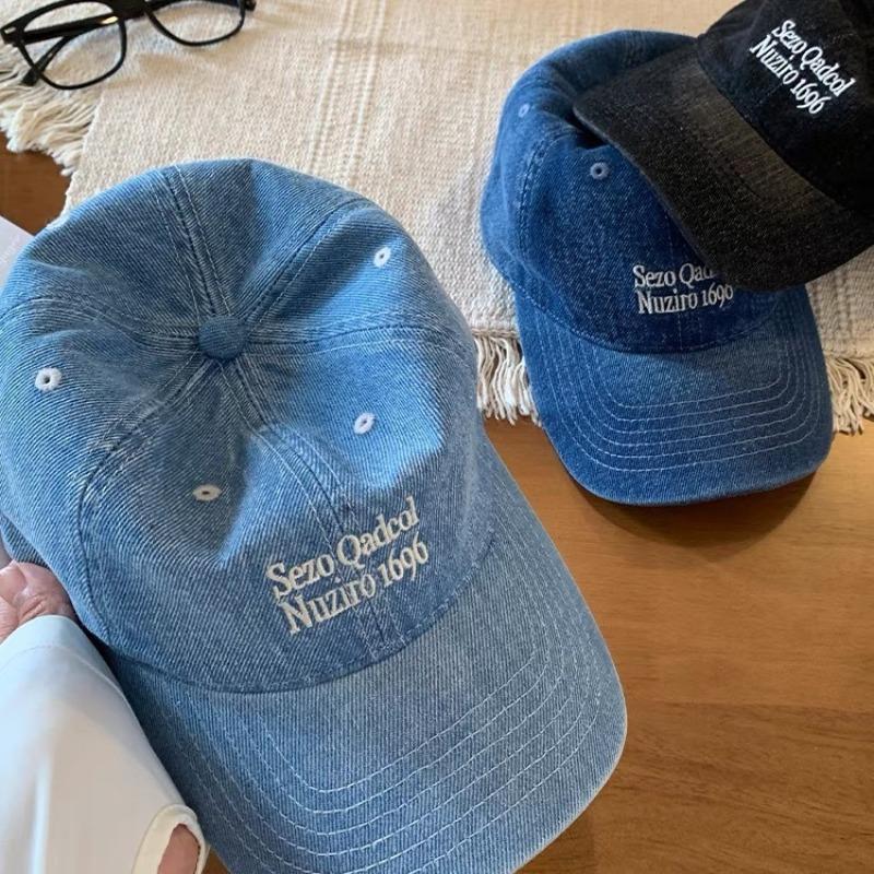 Retro washed denim baseball cap female couple versatile big head circumference sunshade cap male face small