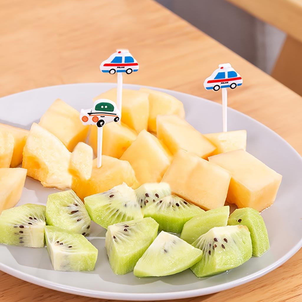 6 Stück/Set Auto Burg Gemüse Niedlich Mini Kleinkind Kinder Obstgabeln Zahnstocher Kinder Lebensmittelspieße Cartoon