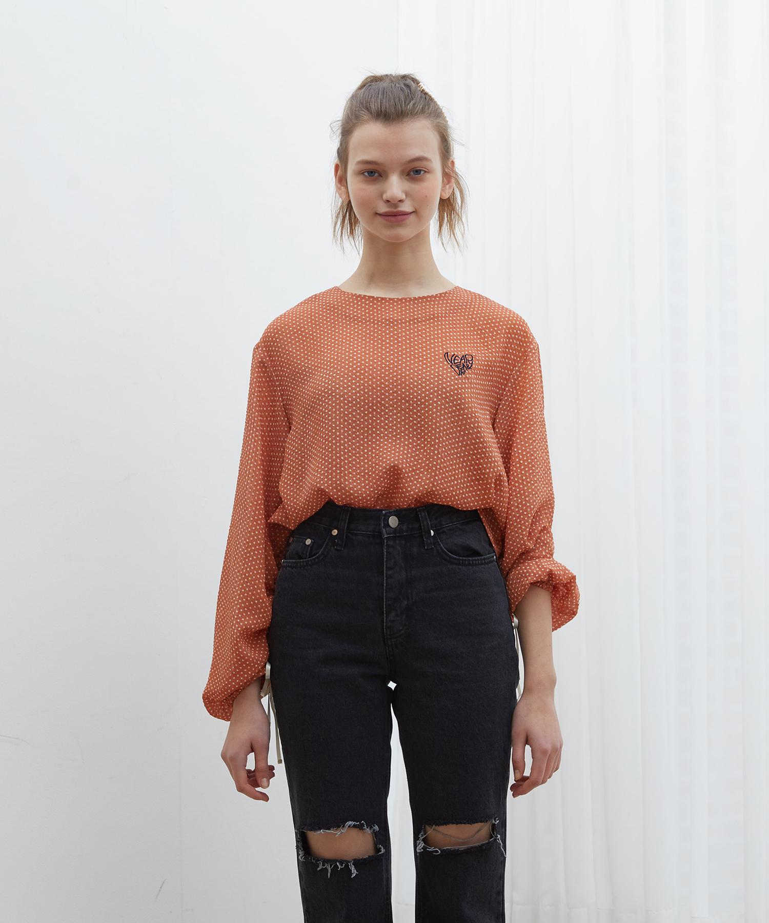 Near And Dear Chiffon Dot Blouse Orange/Free