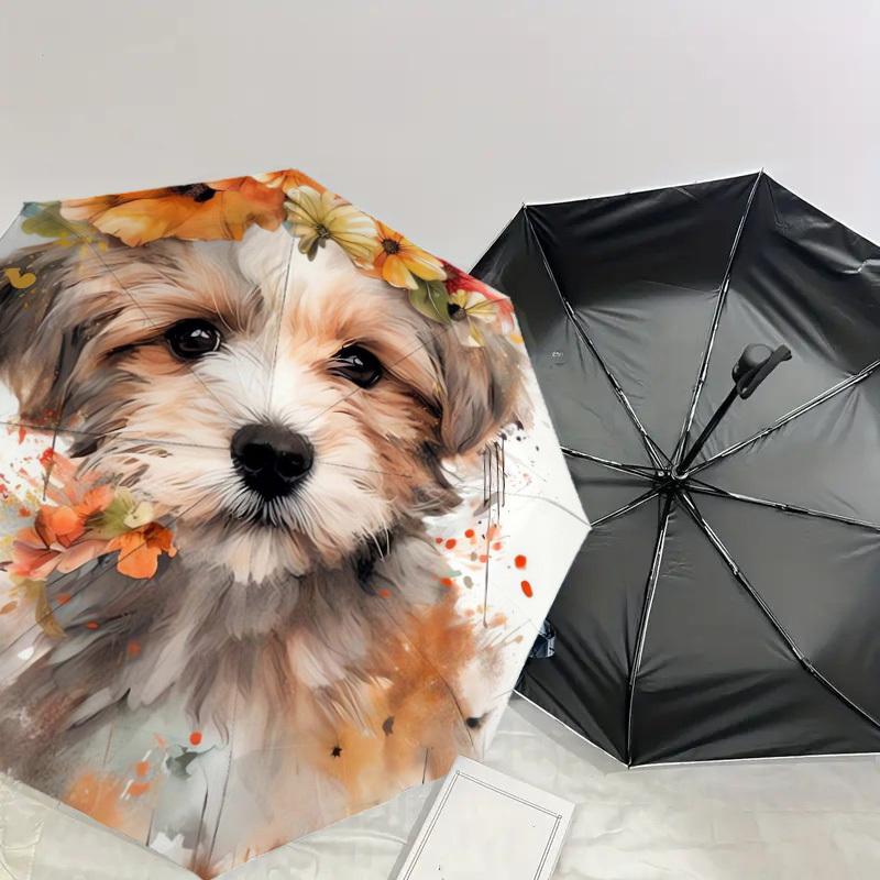 1pc Floral Puppy Portrait Umbrella with Plastic Handle,Suitable for All Seasons Home Travel Outdoor UmbrellaDD419