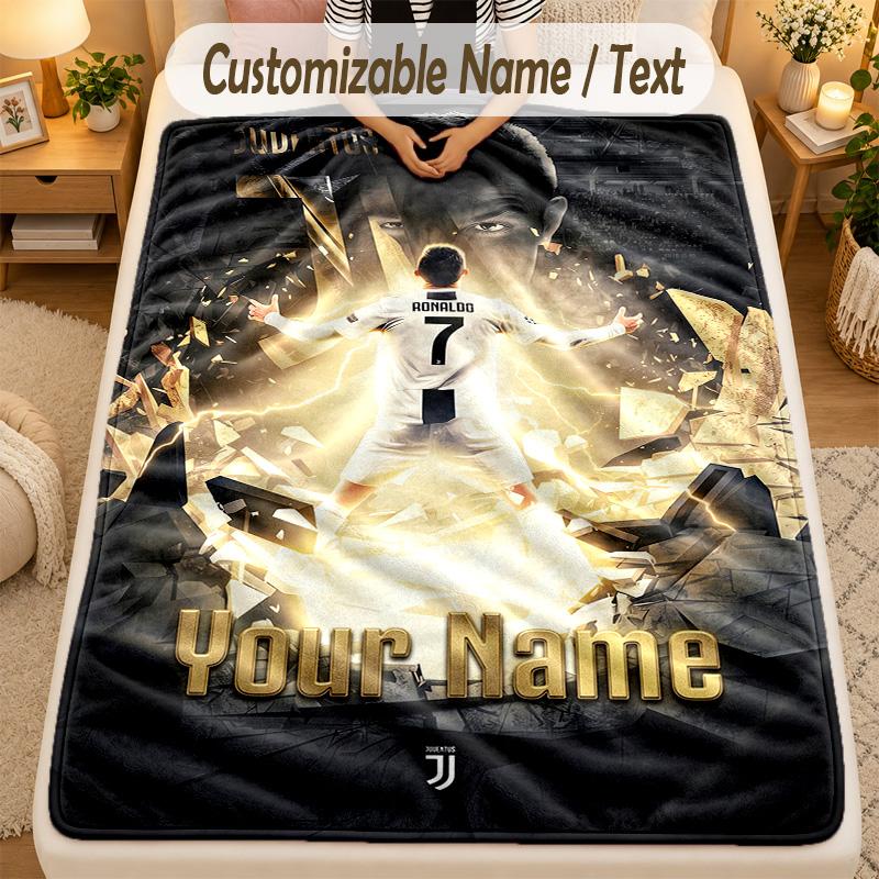 Flannel BlanketCristiano Ronaldo Custom Name Text Personalized Soft Warm Throw Blanket Home Decor Gift