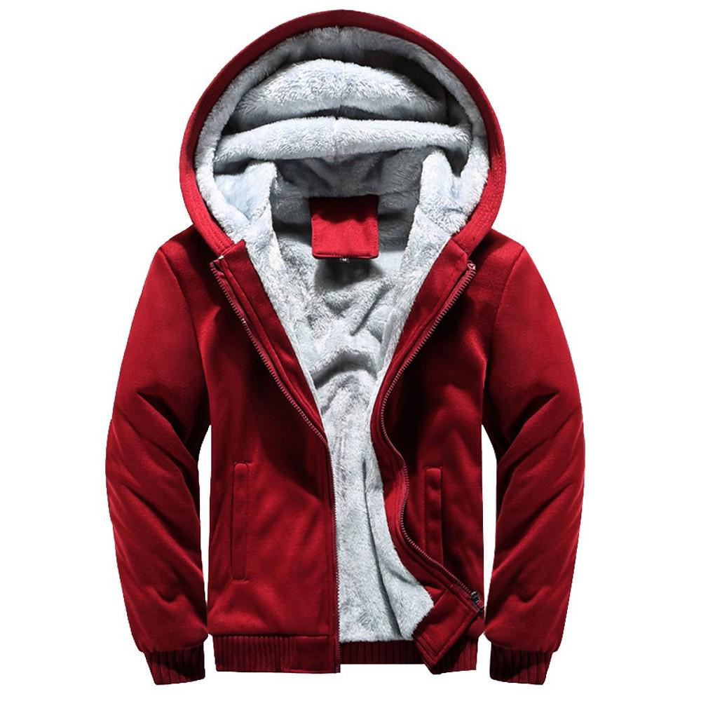 Herre hettegenser Vinter Varm Fleece Glidelås Genser Jakke Outwear Frakk Topper Bluser