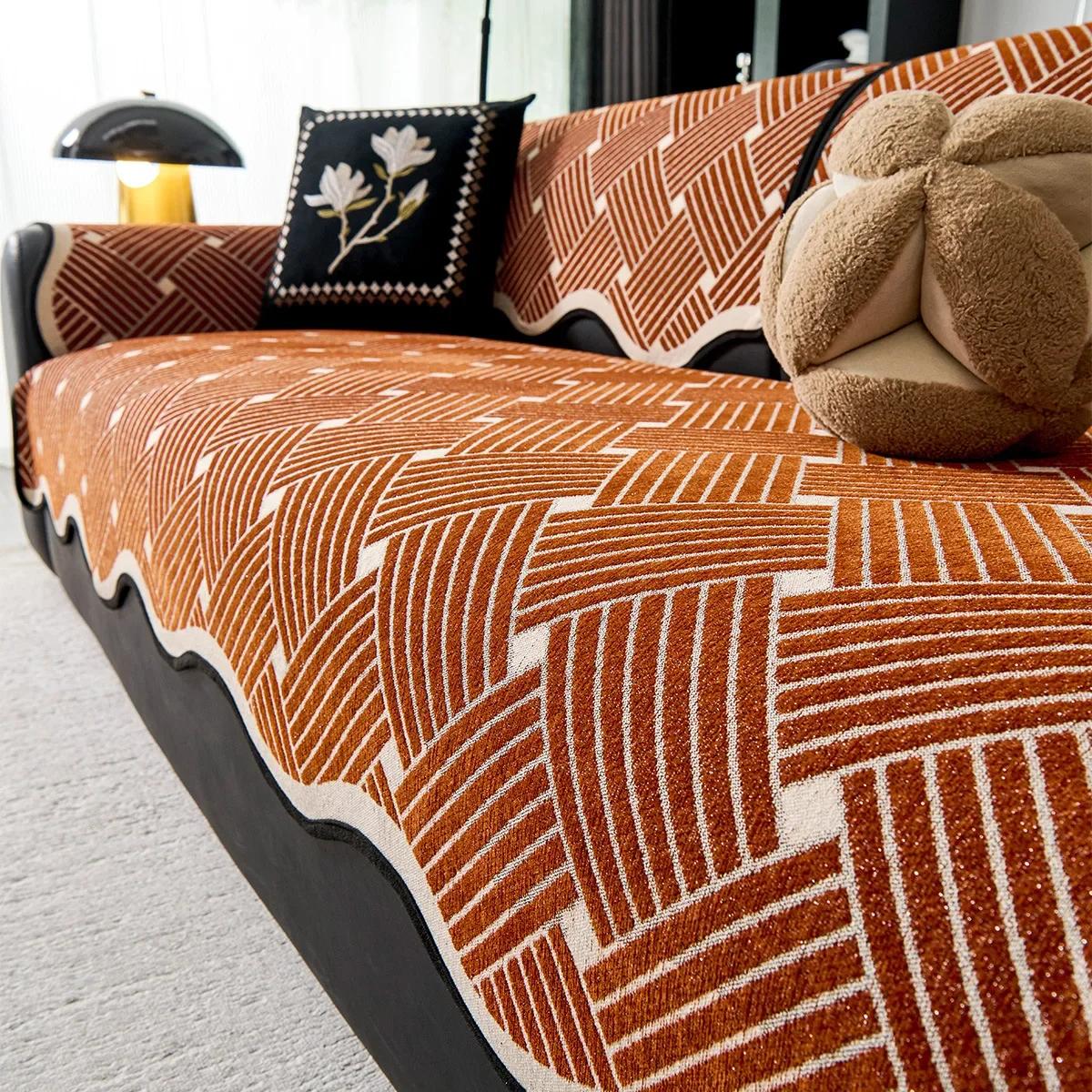 

Modern And Minimalist French Retro Chenille Sofa Cushion 2025 New Four Seasons Universal Anti Slip Sofa Cushions Cover Cover 90x70cm 1pcs помаранчевий