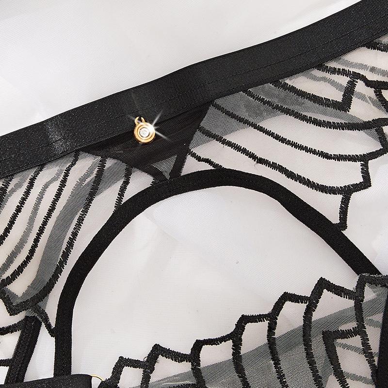 Women's Sexy Sheer Lingerie Set Embroidered Cape Garter Belt Set Adjustable Push-Up Bra Set