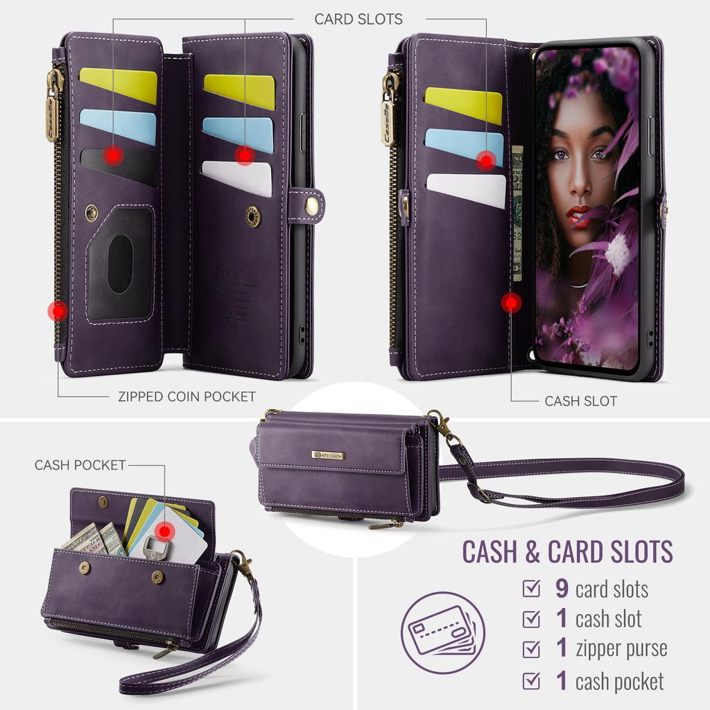 For iPhone XR 6.1 inch Case CASEME C39 RFID Blocking Zipper Wallet Stand Leather Cover with Strap