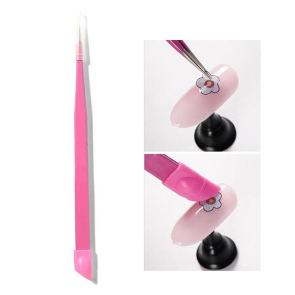 1 Pc Nail Tweezers with Silicone Pressing Head for Sticker Rhinestones Picker Straight Curved Manicuree Nail Art Tool