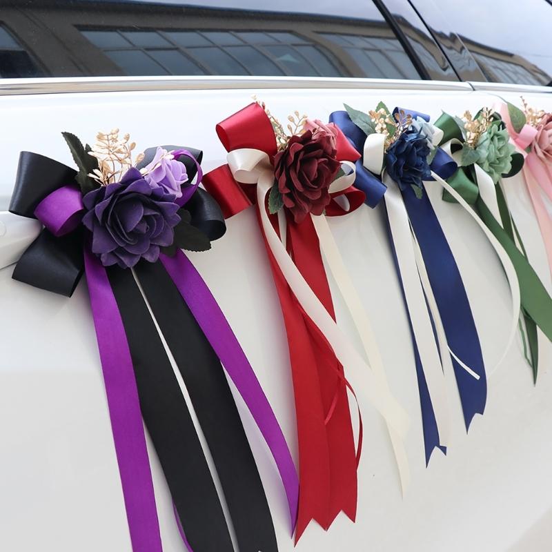 Elegant Wedding Car Door Handle Ribbon Decorations Door Handle Flower Bowknot Decoration for Wedding Car and Venues