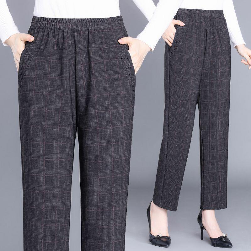 High-Waisted Velvet Elastic Pants for Middle-Aged and Elderly Women - Winter/Autumn Style