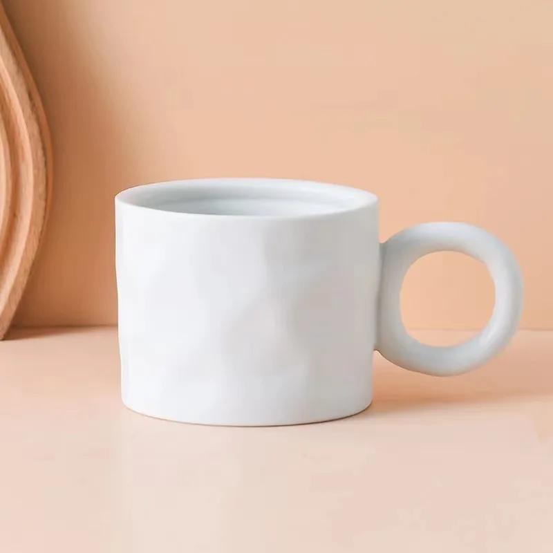 400ML Nordic Ceramic Coffee Mug Creative Handmade Multiple Colors Cup Ring Handle Ceramic Mugs For Coffee Porcelain Mug Beer Cup