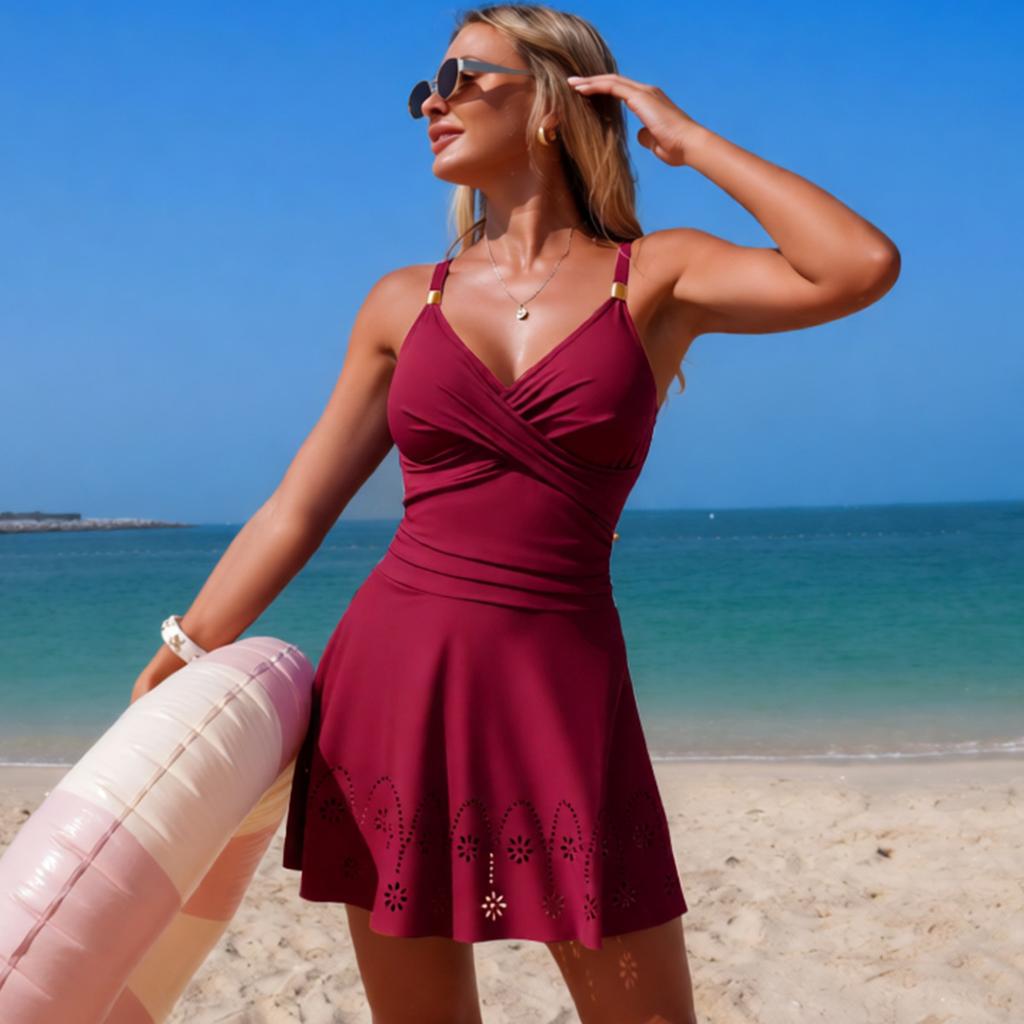 New Women's One-Piece Swimsuit — Solid Color, Cutout Design, Best-Selling Skirt-Style Bikini 0802