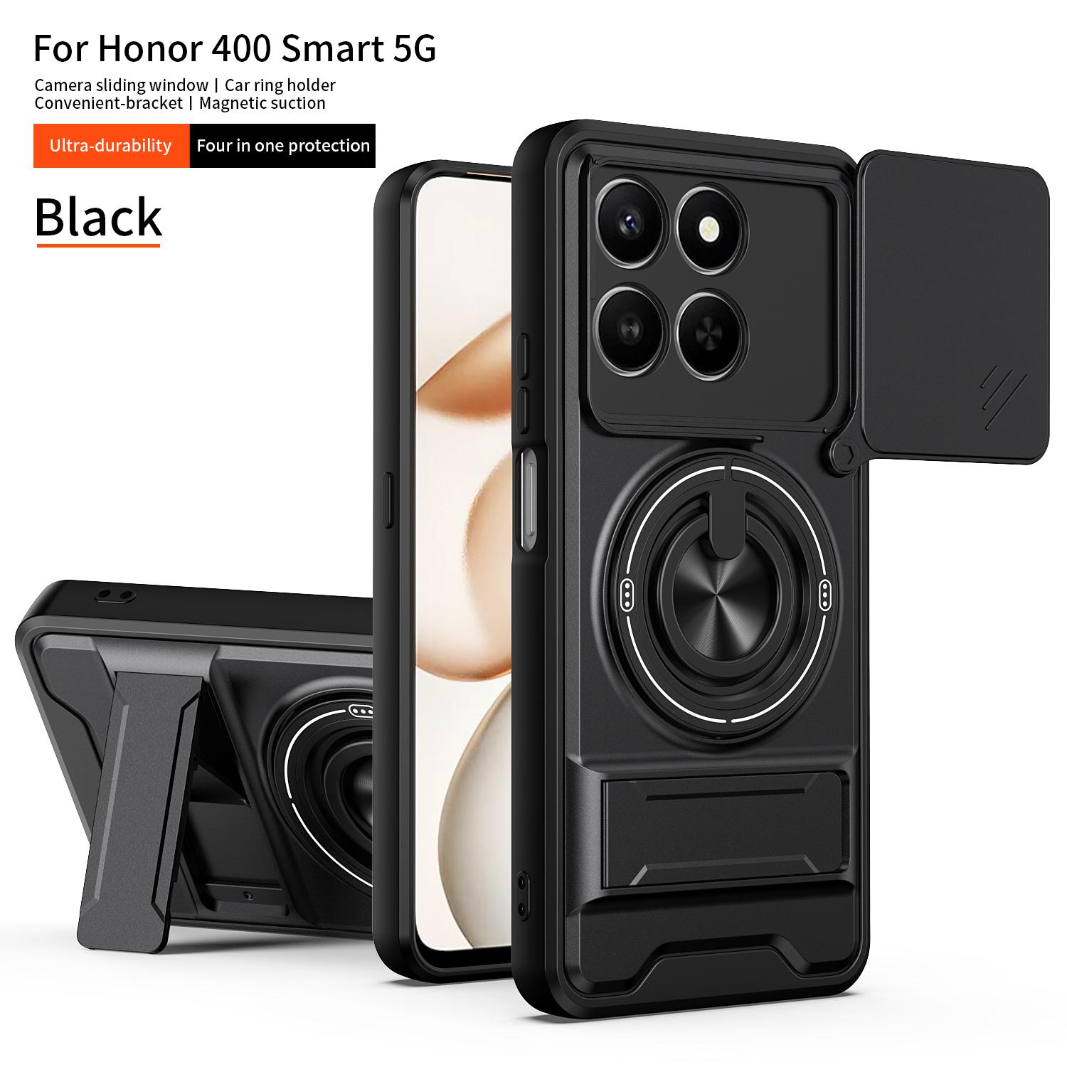 

Phone Case Slide Camera Cover Compatible for Honor 400 Smart/Honor X7D Case With Built-in Ring Stand and Folding Stand for Honor X7D чёрный