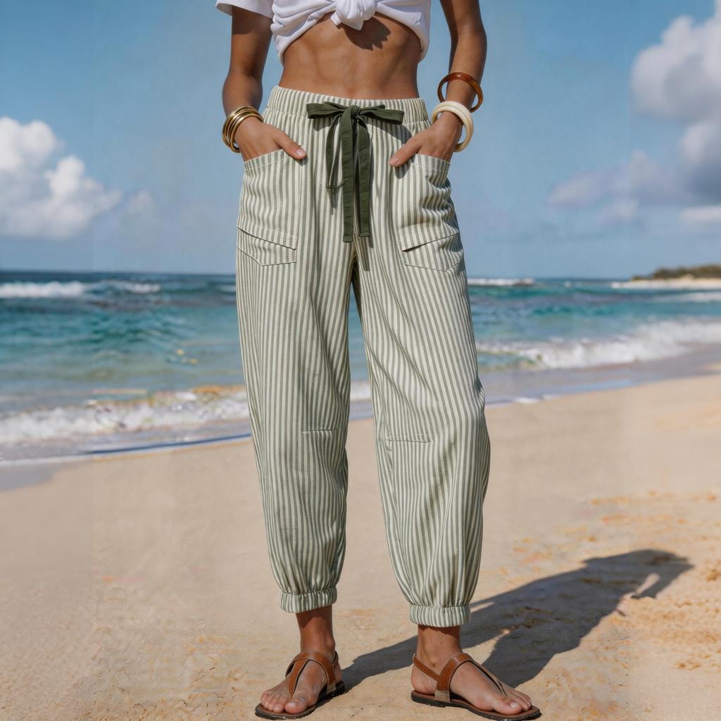 Pantaloni Casual a Righe da Donna con Coulisse in Vita e Tasche, Leggeri, Polsini Elasticizzati, Lunghezza alla Caviglia, Pantaloni Jogger