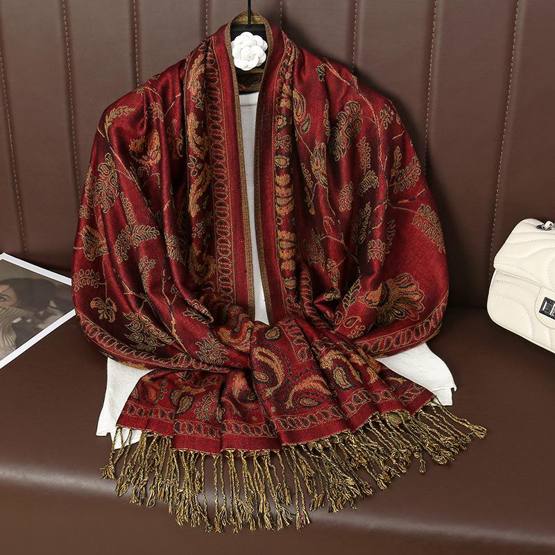 

Имитация шелка тутового дерева Длинный полиэстеровый шарф Женский Легкая роскошь Высококлассный Тонкий Внешний Жаккардовый Аксессуары для 通勤 Шаль Куртка